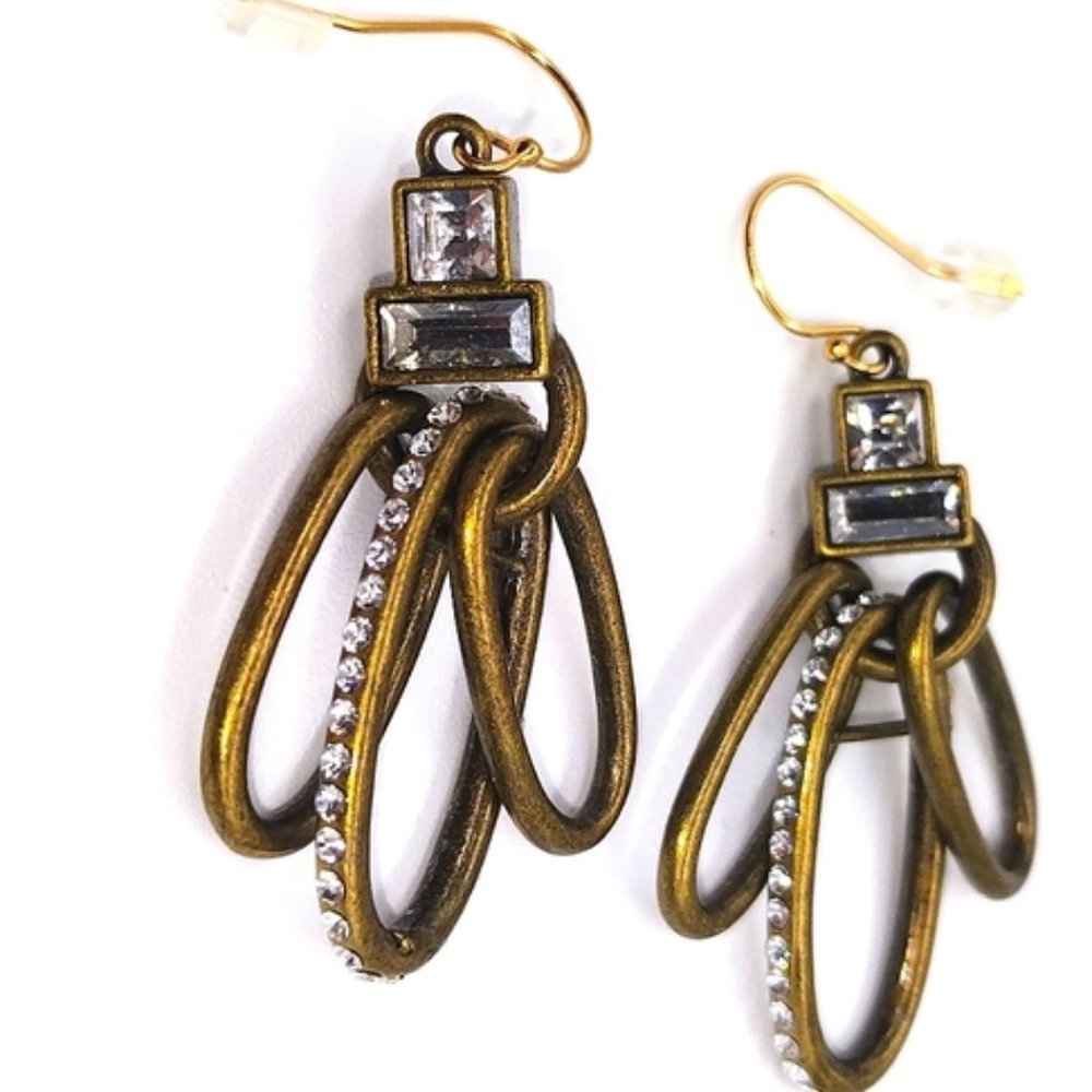 Silpada Swarovski Crystals KR Modern Maven Brass 2" Drop Dangle Earrings